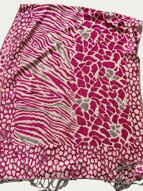 Pashmina Pink Bold Abstract Animal Print 100% Pashmina Cashmere Wool